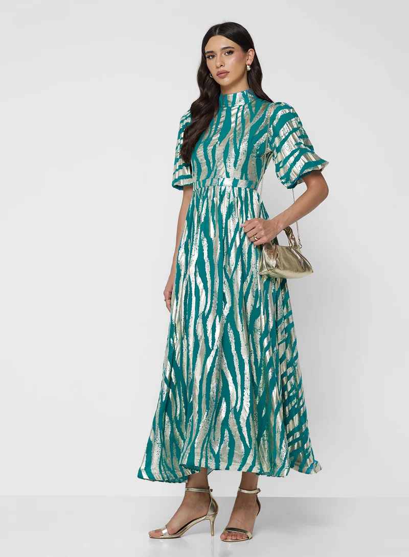 Metallic Print Maxi Dress