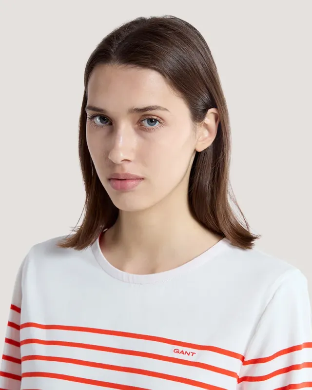 Red and White Striped Cotton Mini Dress with Three-Fourth Sleeves – image 4