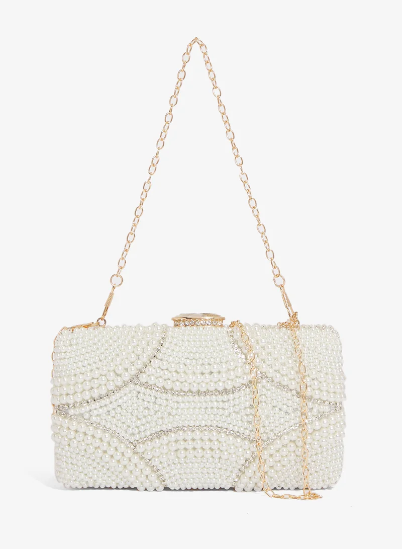Pearl Embellished Clutch Gold