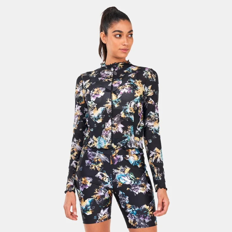 Women's Crystal Galaxy Long Sleeve Fitted T-Shirt Black