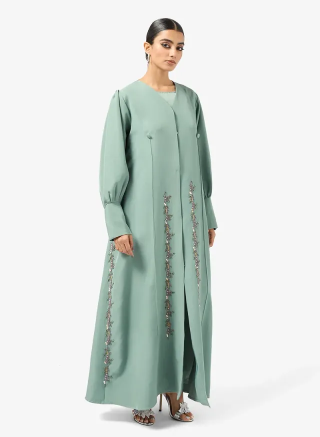 Olive Embellished Abaya with Sheila - Loose Fit for Ramadan – image 5