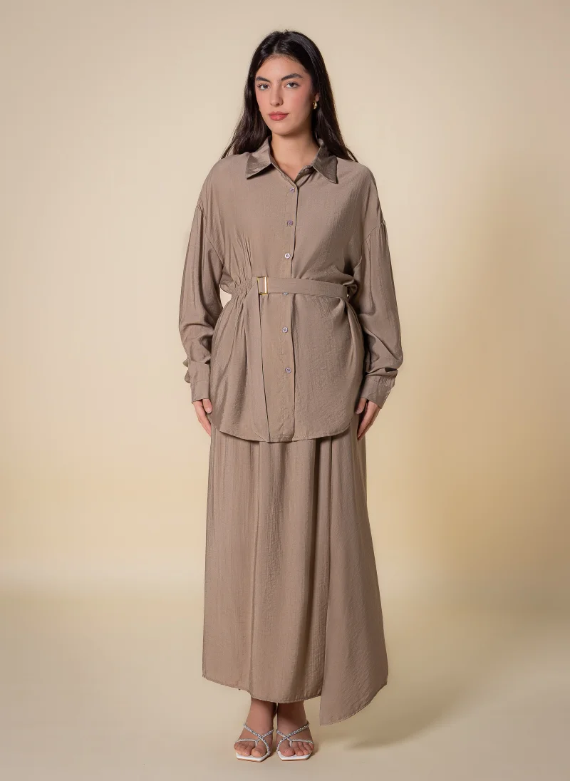 Belted Skirt Set Beige