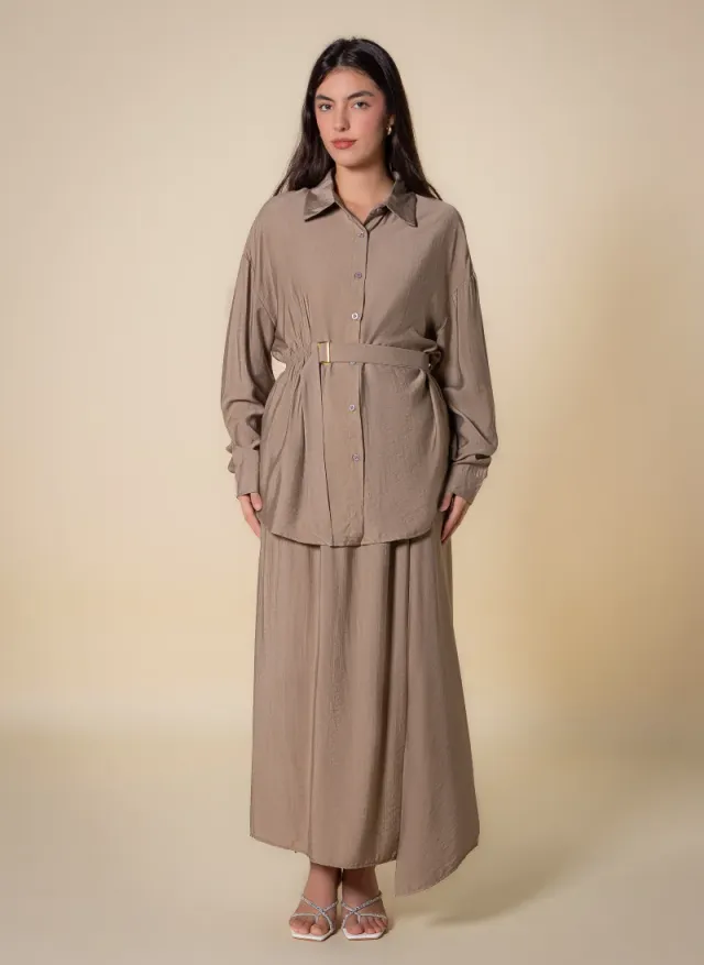 Belted Skirt Set Beige