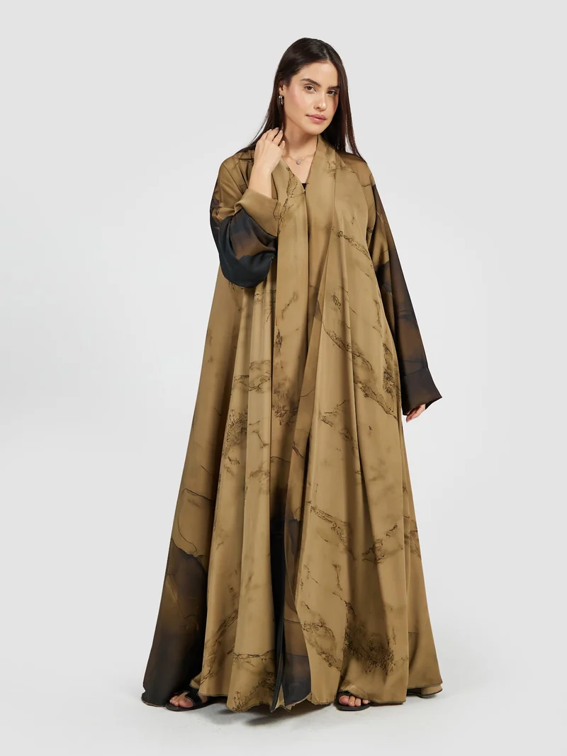 Earthy Bronze Marble Overlay Abaya Brown