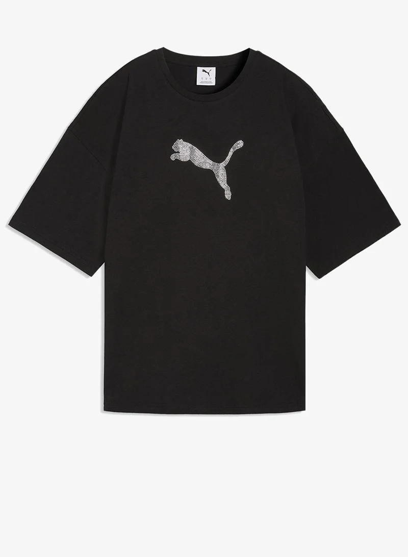Leo Luxe Oversized Graphic T-Shirt Black