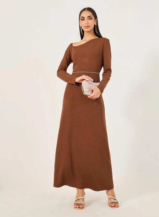 Asymmetric Neckline Dress Brown