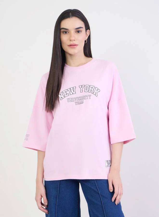 New York Graphic Oversized T-Shirt Pink