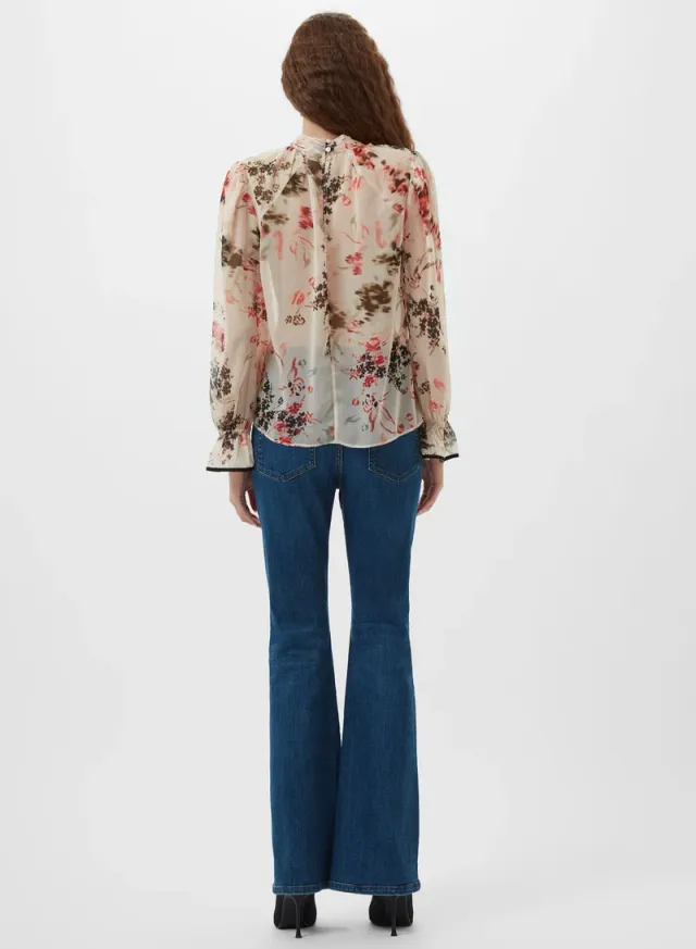 Cream/Scarlet Red Floral High Neck Long Sleeve Top – image 4