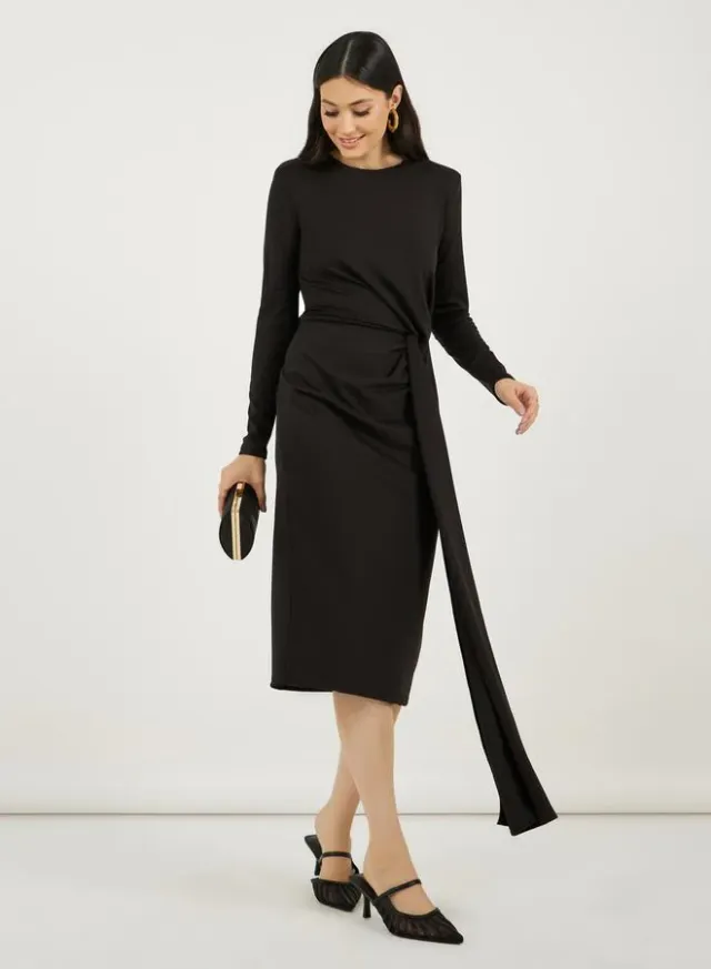 Self-Tie Long Sleeve Sheath Midi Dress – image 4