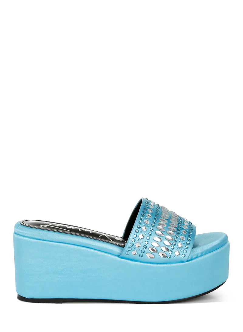 Diamante Rhinestone Flatform Sandals Black