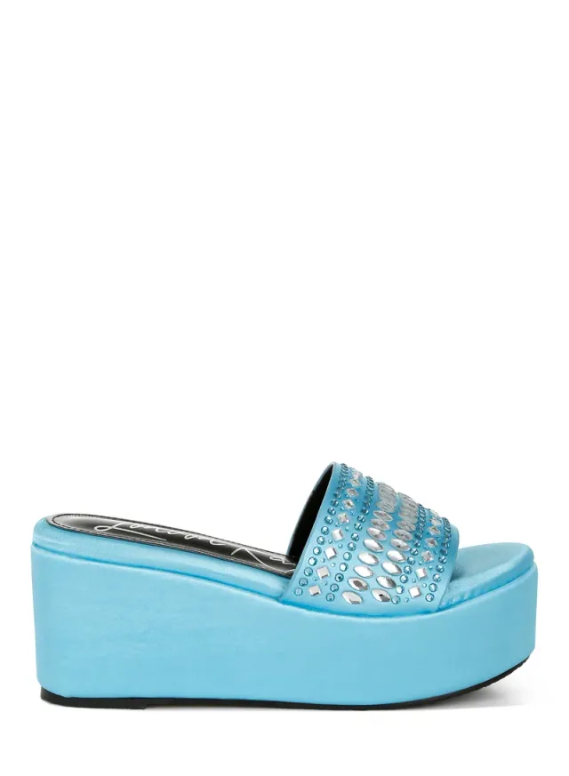 Diamante Rhinestone Flatform Sandals Black