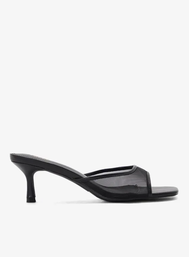 Mesh Mule Heel Sandals Black