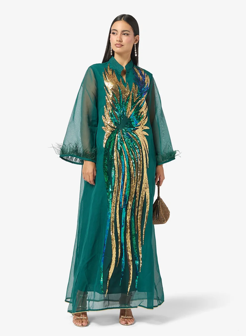 Embellished Jalabiya Green