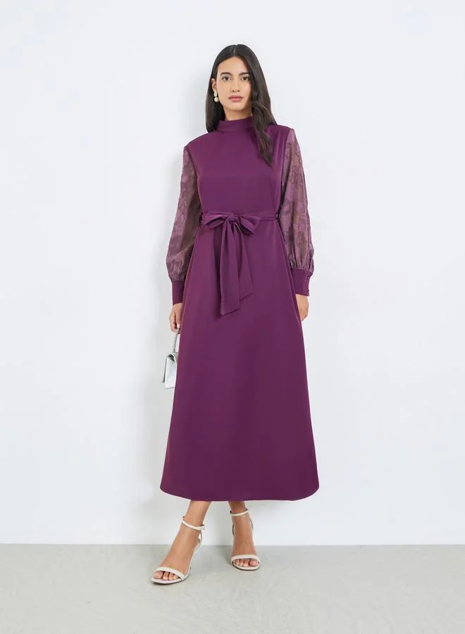 Cuffed Sleeve A-Line Maxi Dress Plum