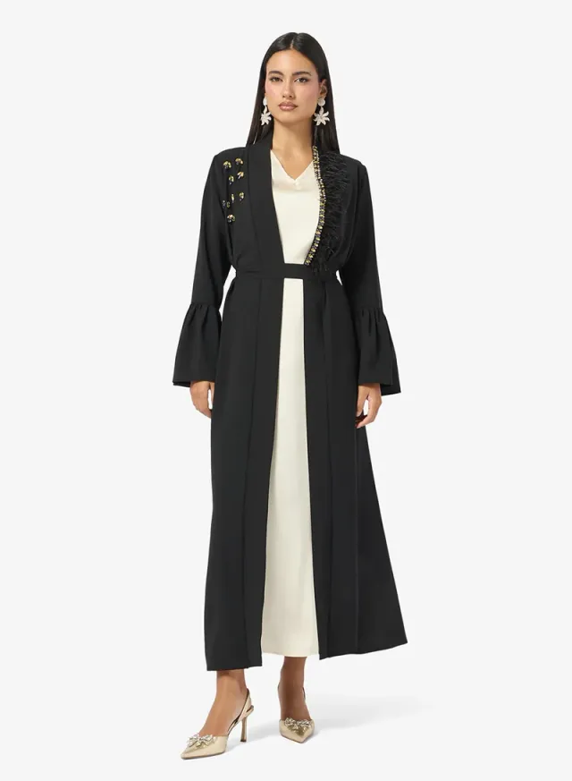 Black Embroidered Long-Sleeve Full-Length Abaya for Women – image 4