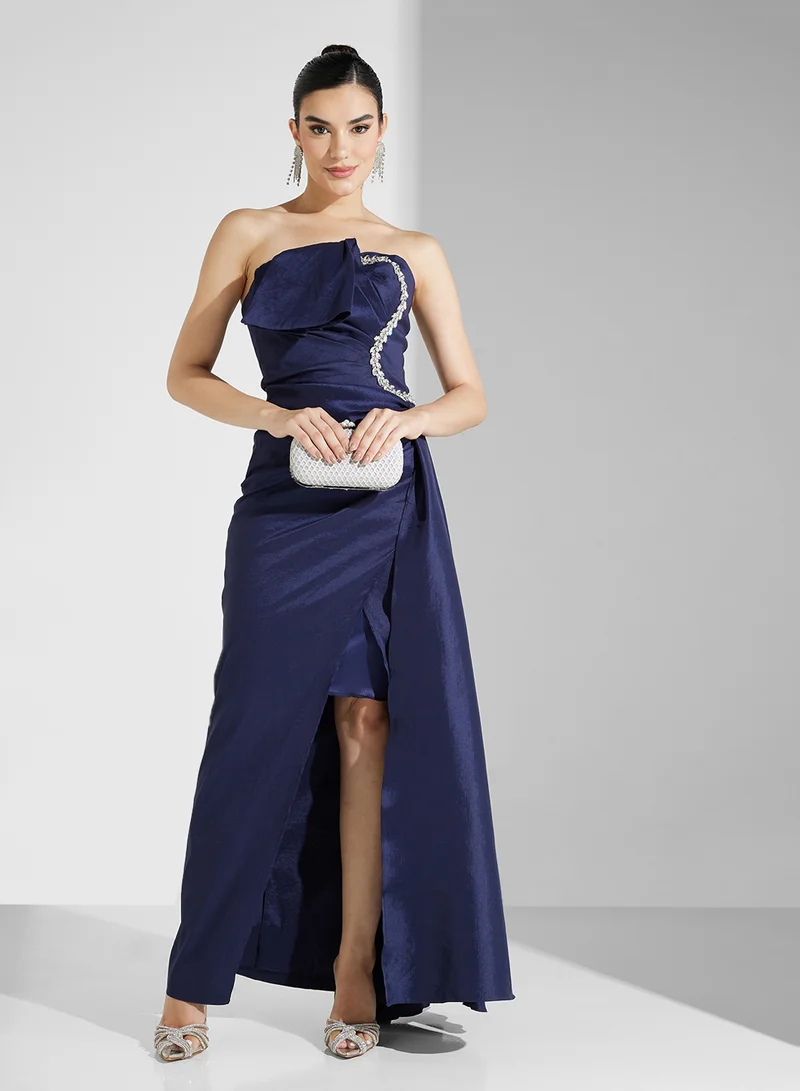 Strapless Slit Gown Dress