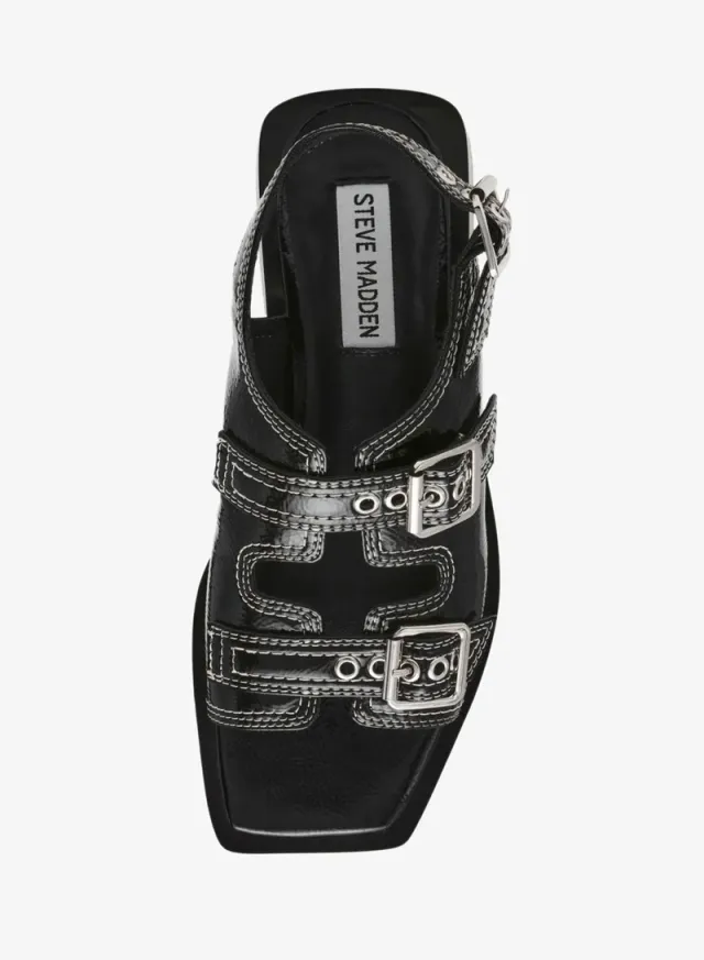 صندل Steve Madden Gen Z من الجلد اللامع المجعد أسود – صورة 4