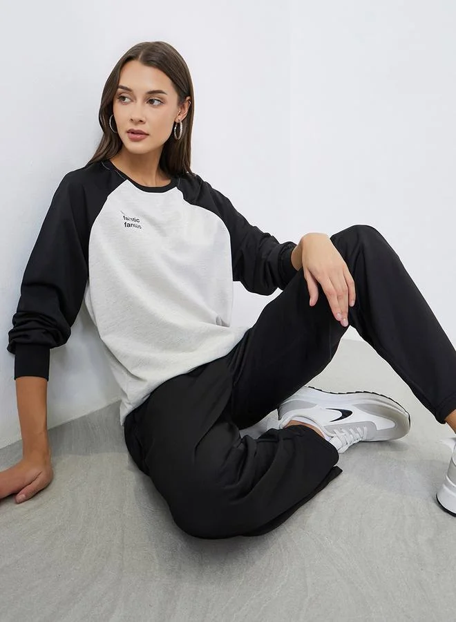 Women's Color Block T-Shirt and Joggers Set Beige