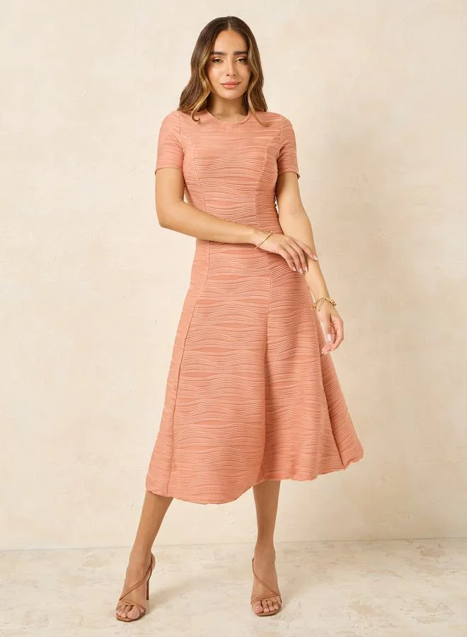 Textured Fit & Flare Dress Peach