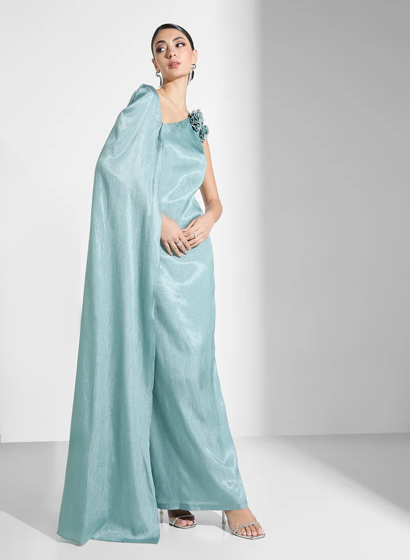 One-Shoulder Exaggerated Sleeve Trail Dress