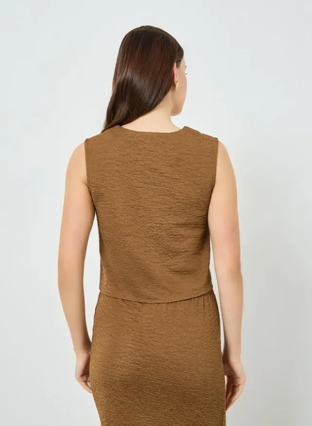 Women's Bronze Polyester V-Neck Sleeveless Waistcoat – image 4