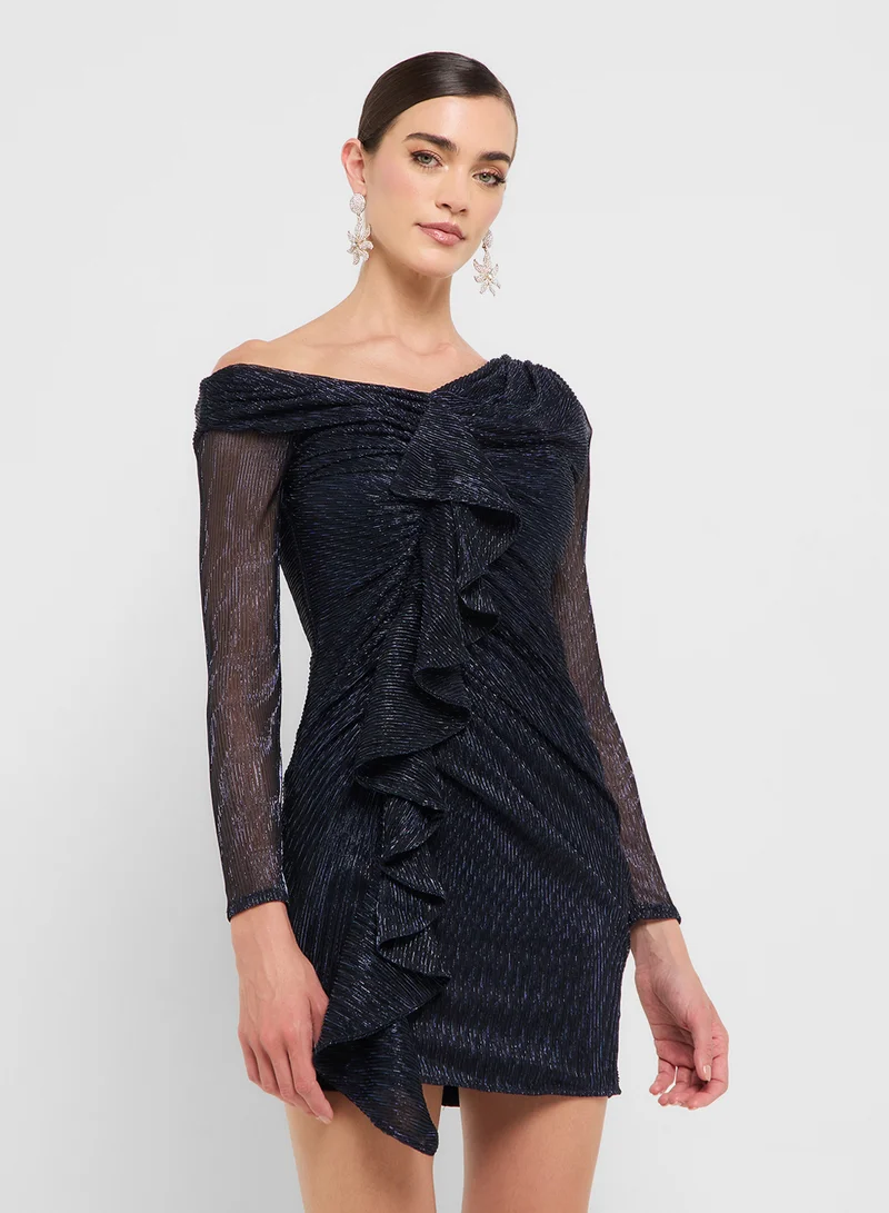 Eclat Luxe Asymmetric Ruffle Draped Dress