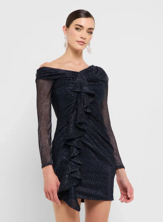 Eclat Luxe Asymmetric Ruffle Draped Dress