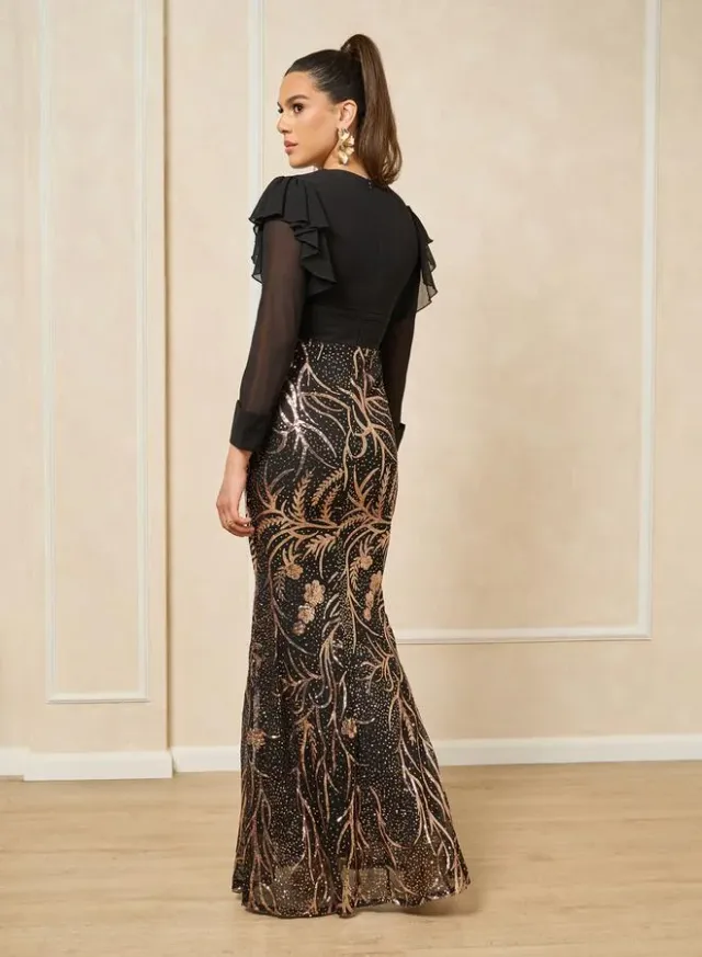 Sequin Long Sleeve Mermaid Maxi Dress – image 5