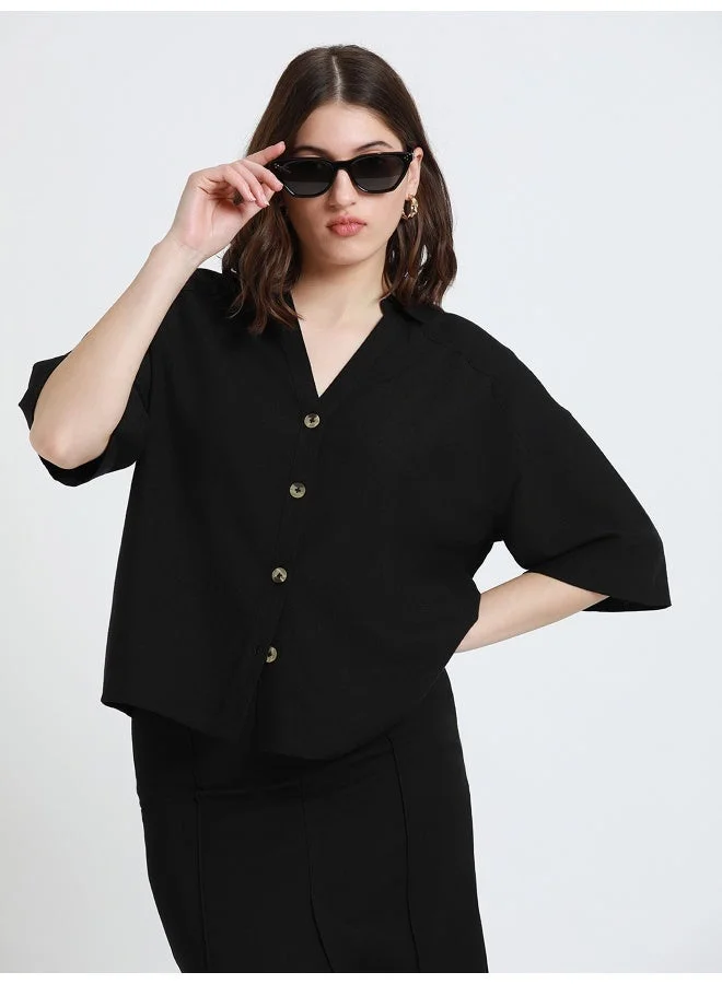Women's Cotton Viscose Regular Fit Shirt Black