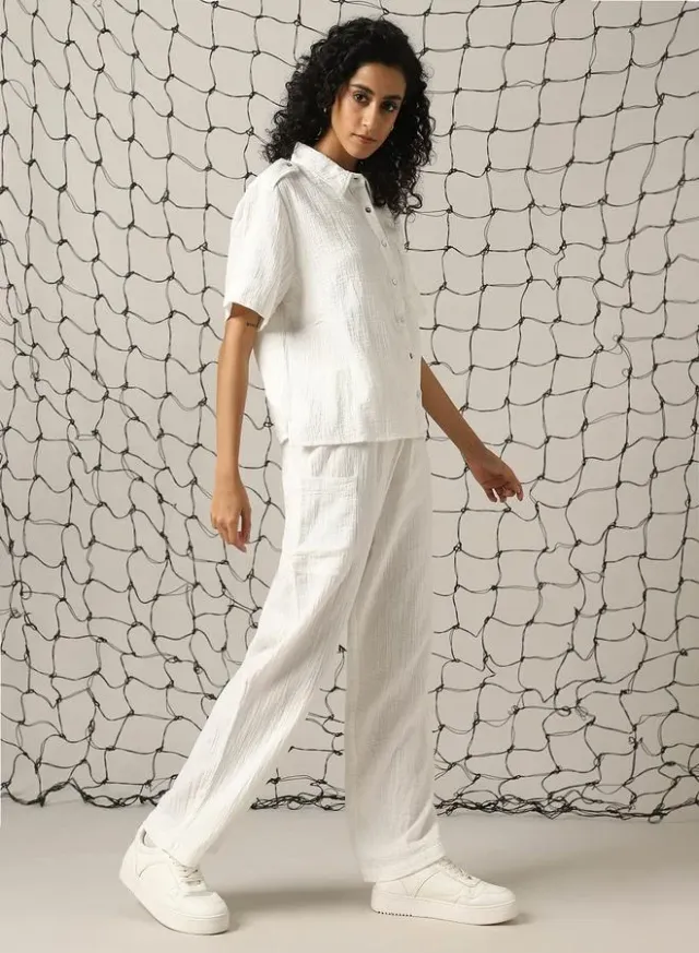 Oversized Cotton Half-Sleeve Shirt and High-Rise Trousers Set – image 3
