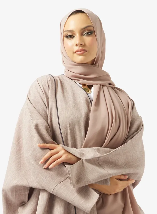 Beige Festive Abaya with Piping Details for Ramadan – image 5