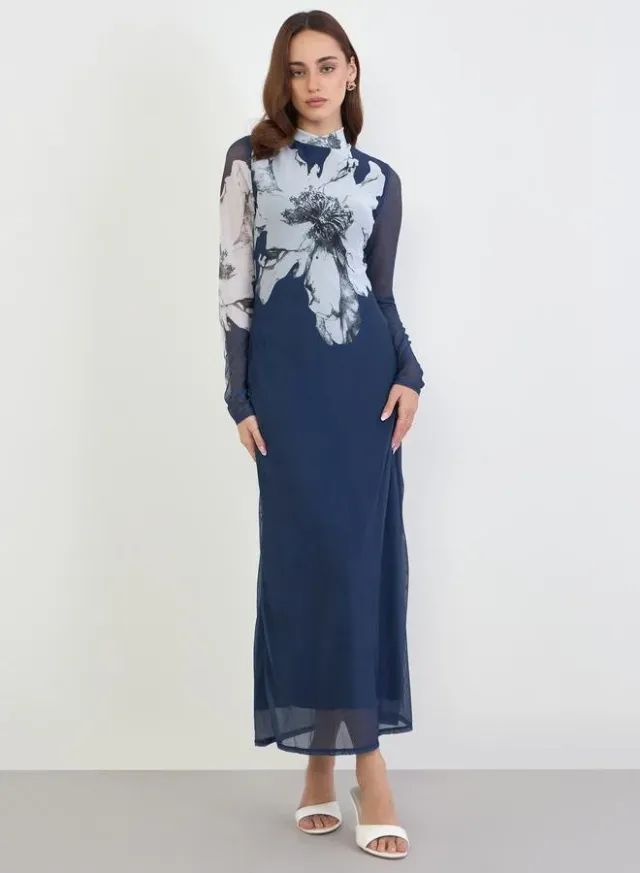 Floral Long Sleeve Bodycon Maxi Dress