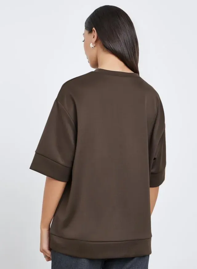 Oversized Round Neck T-Shirt Brown – image 4