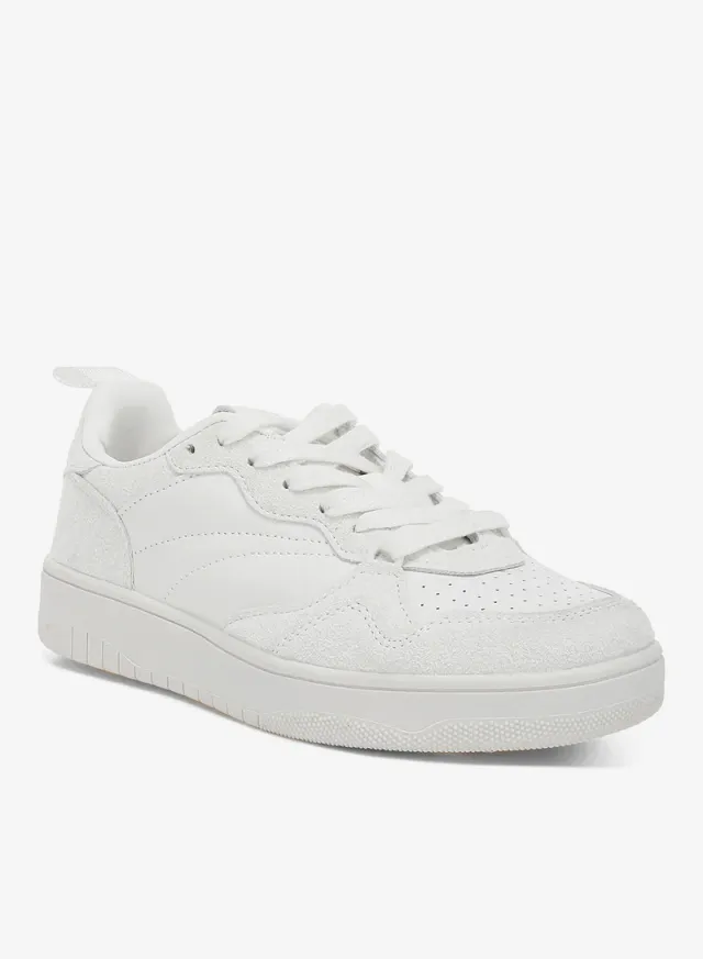 Faux Leather Casual Sneakers in White – image 2