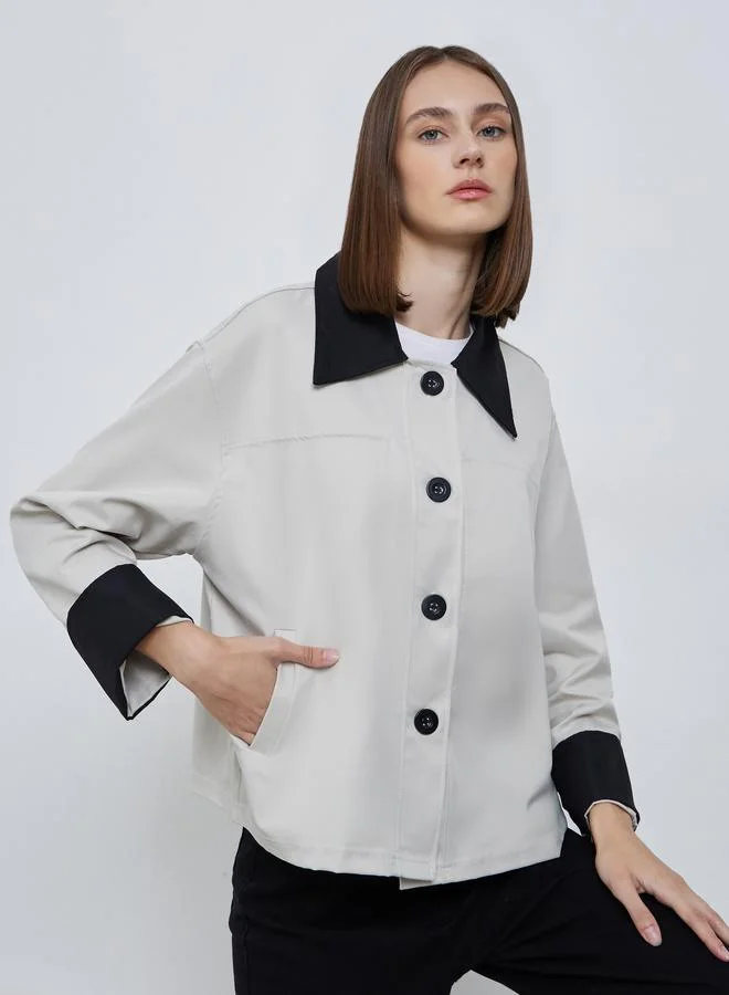 Styli Regular Fit Contrast Collar Jacket Grey