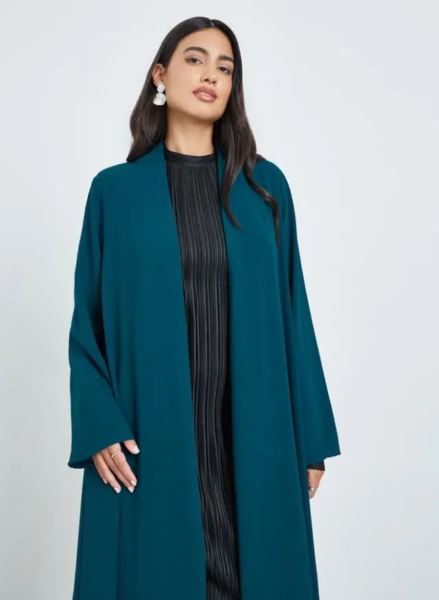 Teal Open Front Solid Abaya for Women - Long Sleeve, Straight Fit – image 2