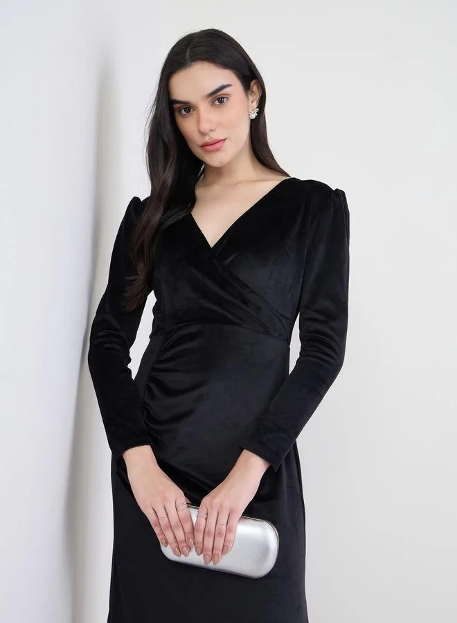 Velvet Wrap Maxi Dress Black