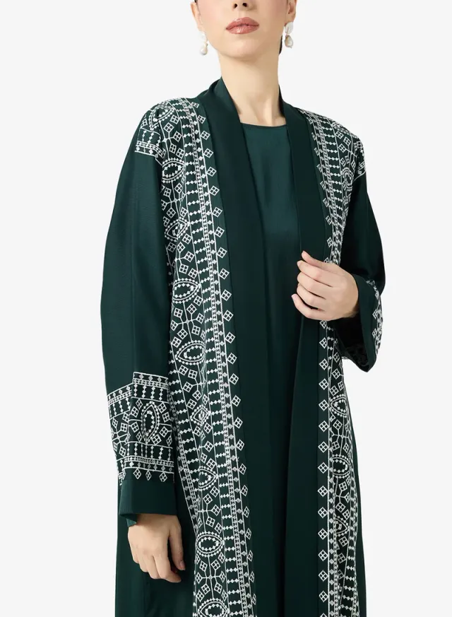 Emerald Green Embroidered Abaya with Sheila - Ramadan Set – image 3