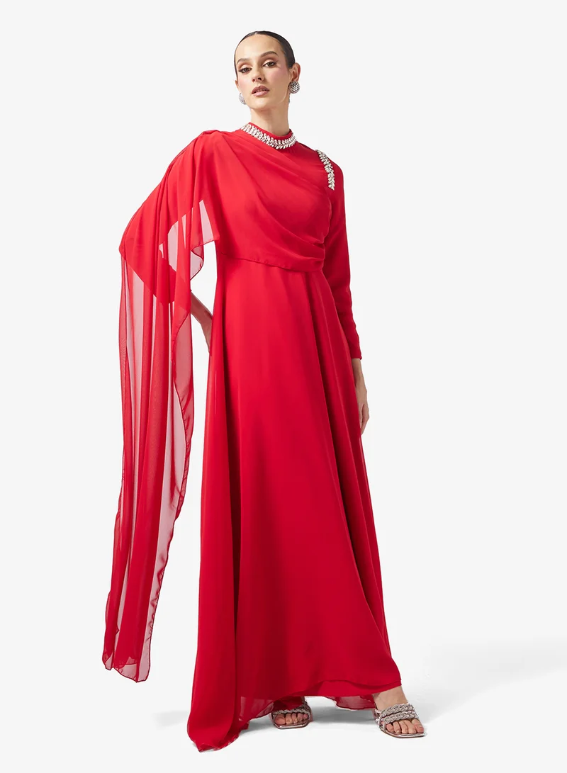 Draped Shoulder A-Line Dress