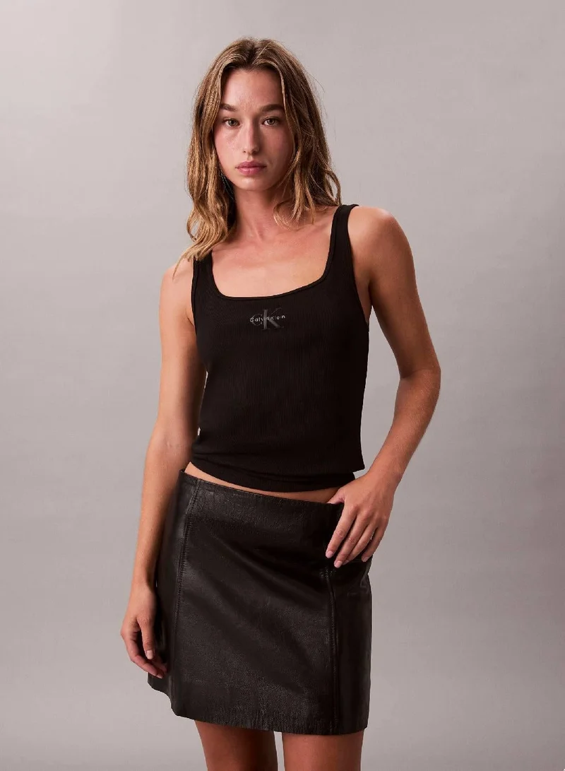 Slim Ribbed Cotton Tank Top Black