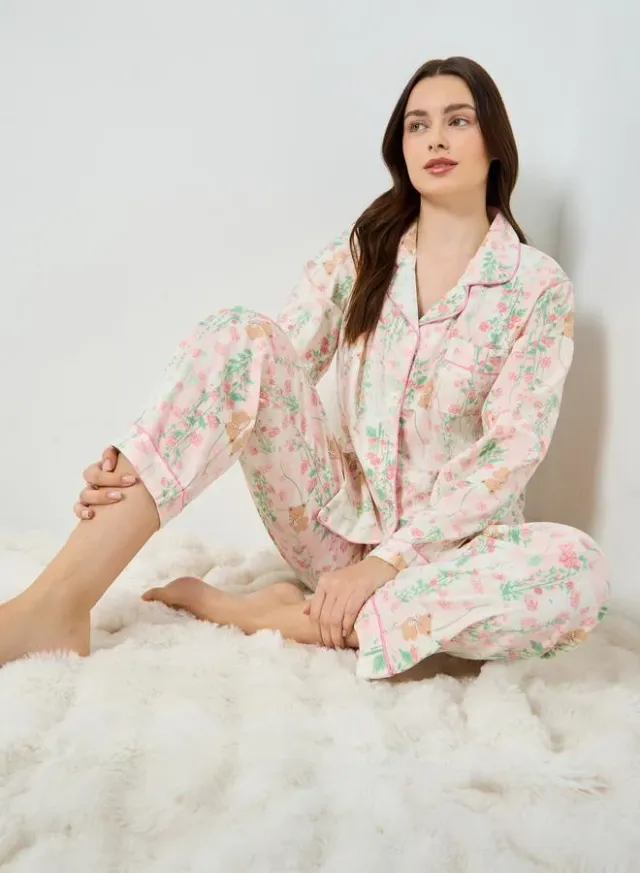 Floral Print Pyjama Set Pale Pink