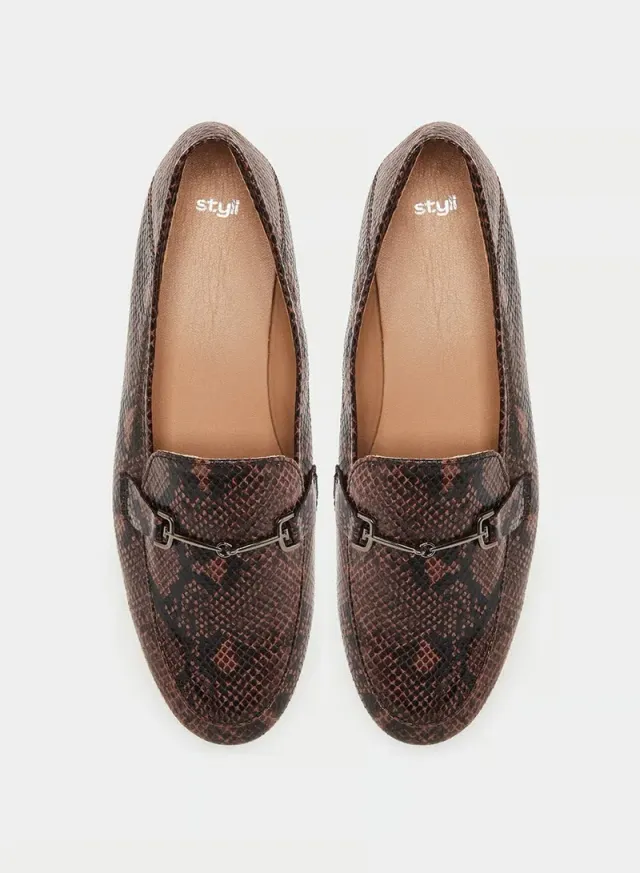 Snake Print Flat Loafers Brown – image 5