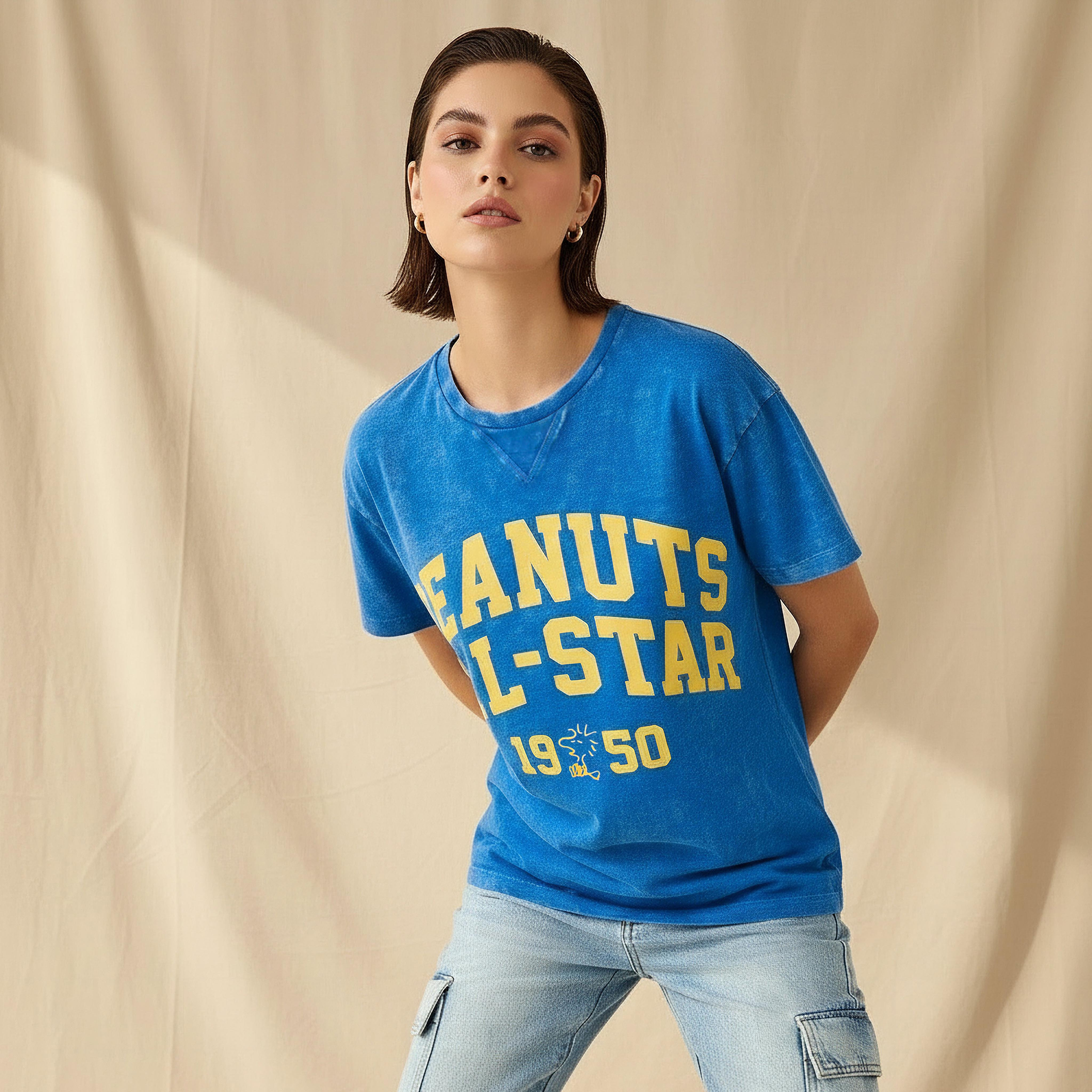 Snoopy Relaxed Fit Washed Cotton T-shirt Blue