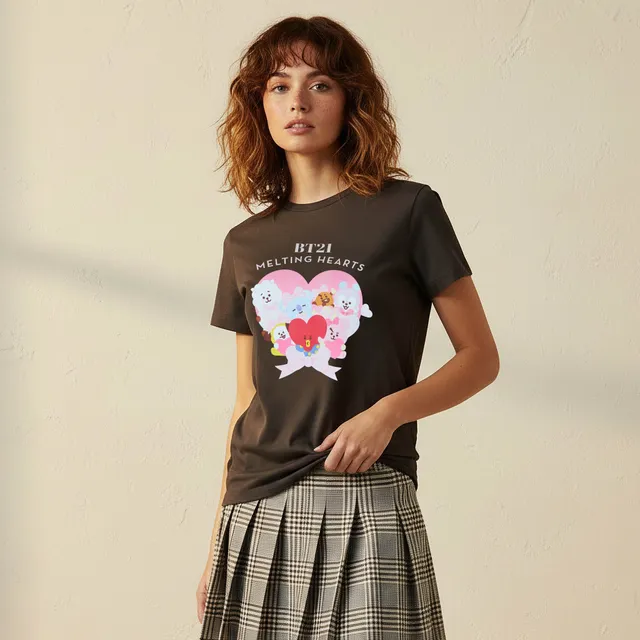 تيشيرت BT21 بطبعة رمادي
