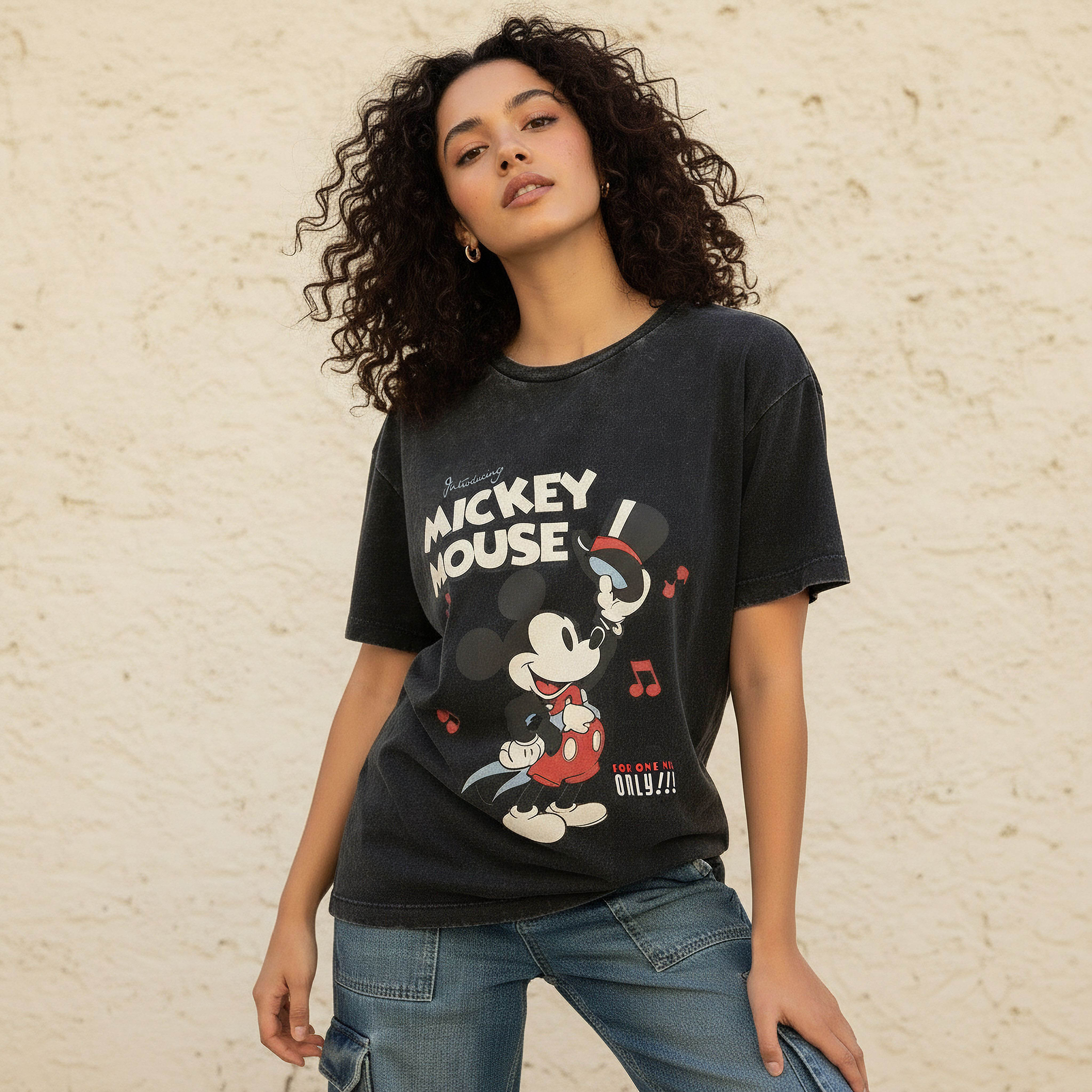 Mickey Mouse Cotton T-Shirt Black