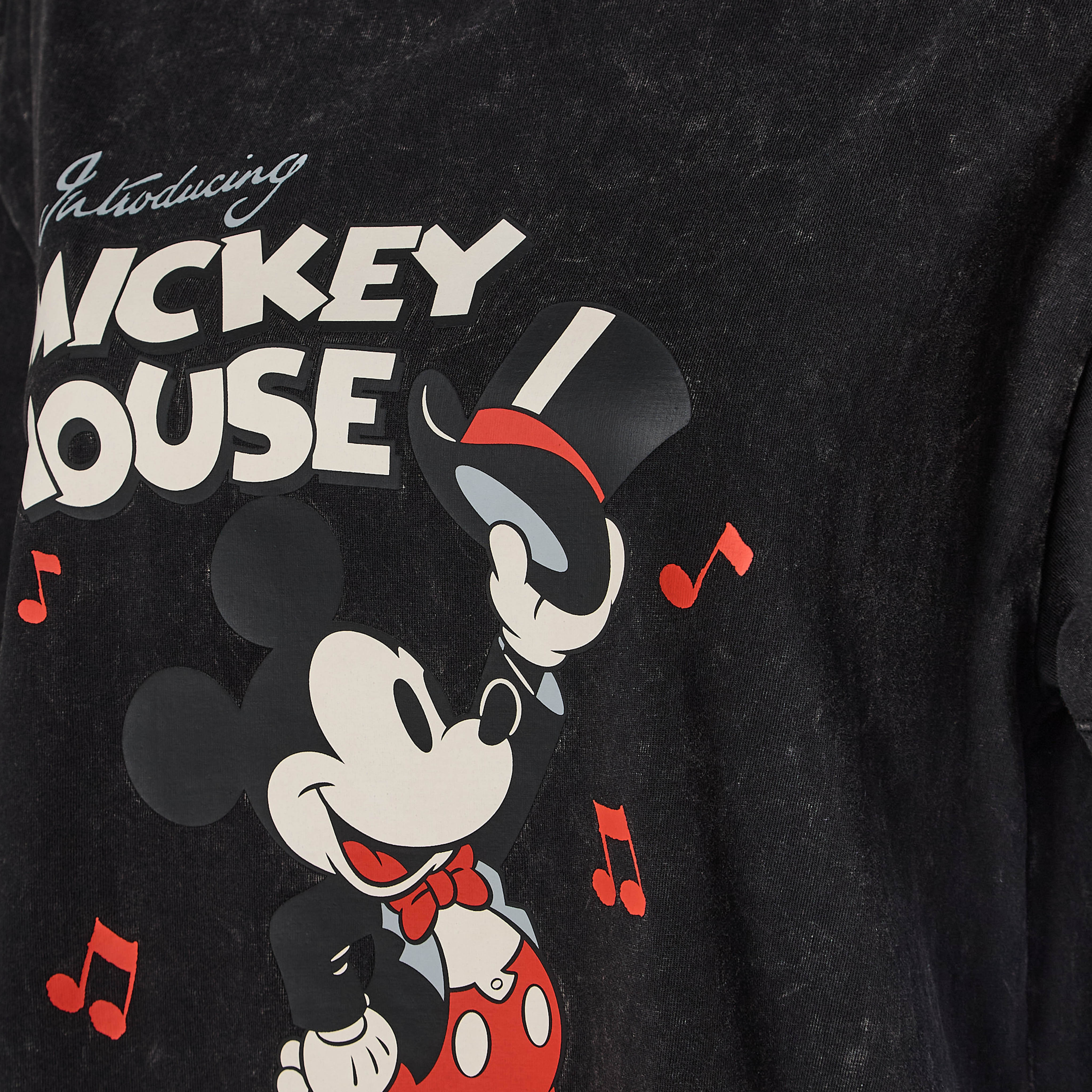 تي شيرت قطن بطبعة Mickey Mouse، أسود