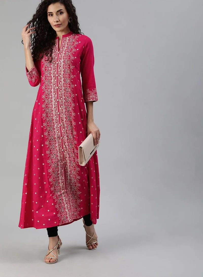 Women's Printed Rayon Straight Kurta Pink