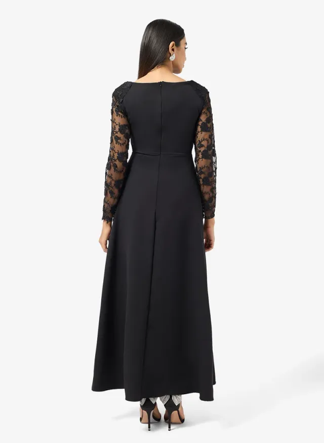 Black Maxi Dress with Embellished Sleeves and Square Neck – image 2