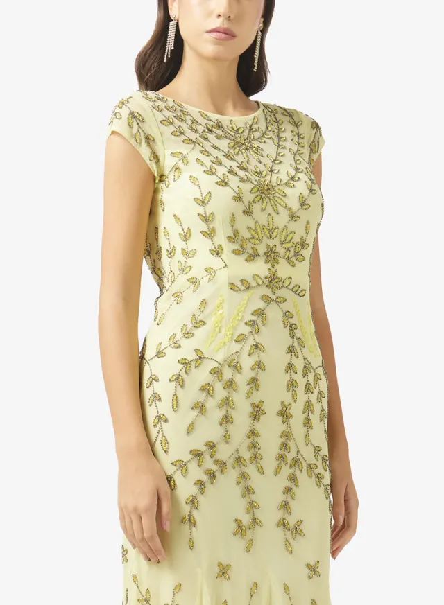Beaded Embellished Maxi Fit & Flare Dress - Pale Yellow – image 3