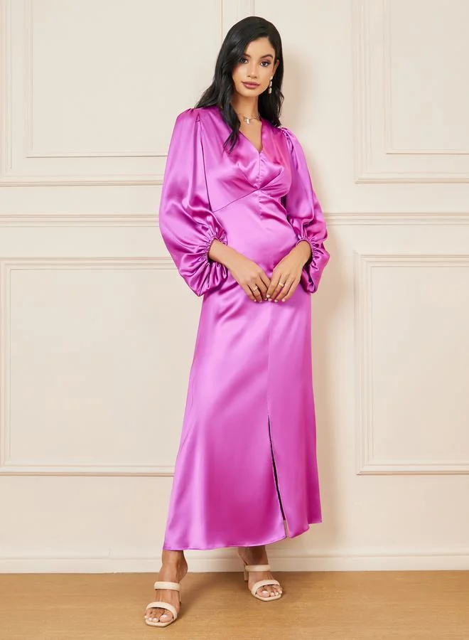 Lace Long Sleeve Dress Bright Magenta